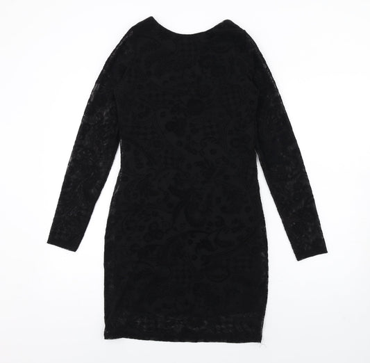 Boohoo Womens Black Geometric Polyester Bodycon Size 10 Round Neck Pullover