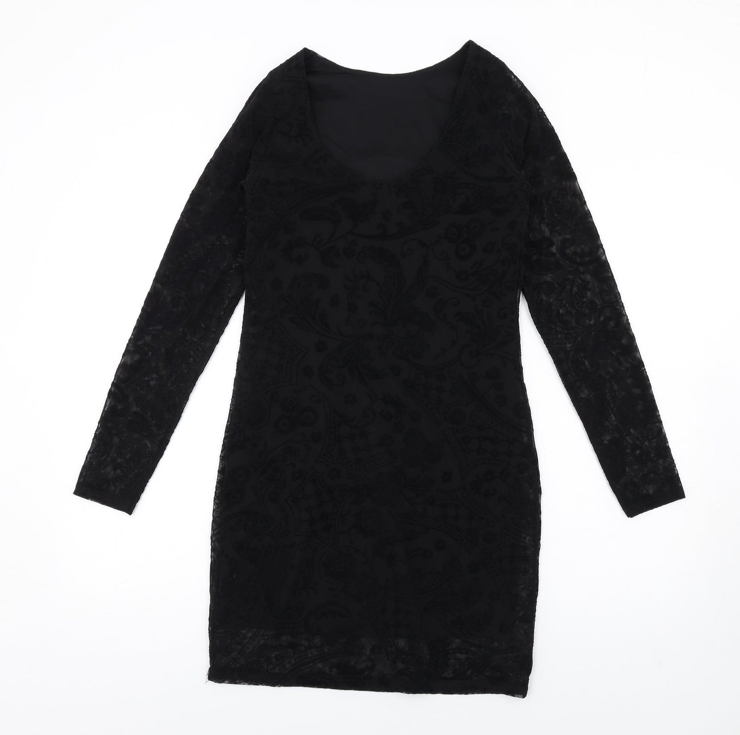 Boohoo Womens Black Geometric Polyester Bodycon Size 10 Round Neck Pullover