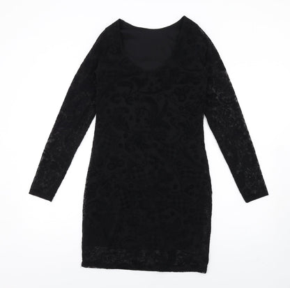 Boohoo Womens Black Geometric Polyester Bodycon Size 10 Round Neck Pullover