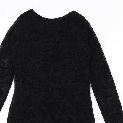 Boohoo Womens Black Geometric Polyester Bodycon Size 10 Round Neck Pullover