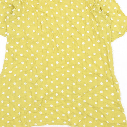 Klass Womens Yellow Polka Dot Cotton Basic T-Shirt Size 10 Round Neck