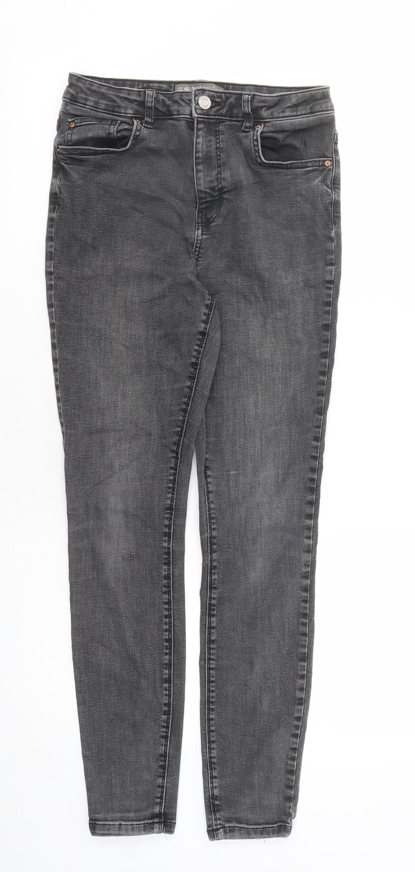 Denim & Co. Womens Grey Cotton Skinny Jeans Size 12 L27 in Regular Zip