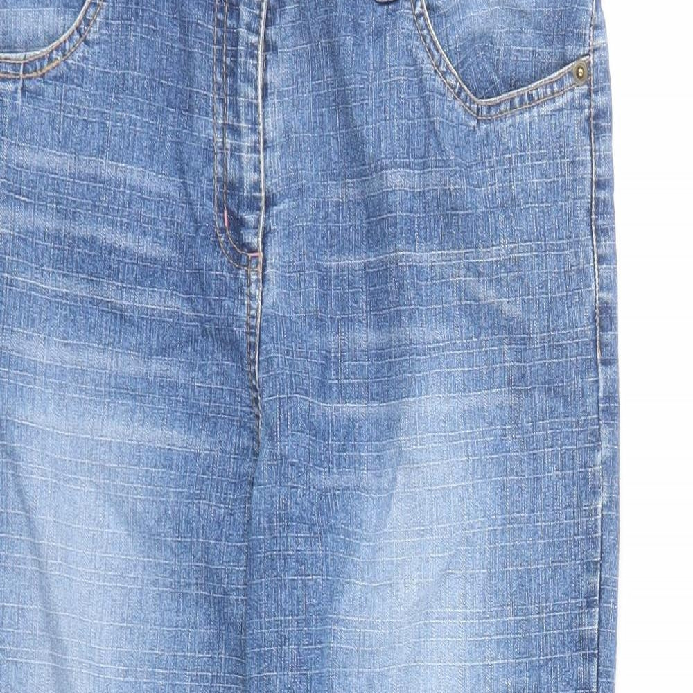 Opal Stone Womens Blue Cotton Tapered Jeans Size 10 L25 in Regular Zip - Flower Detail On Hem