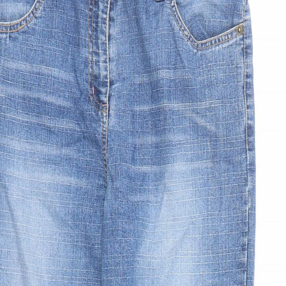 Opal Stone Womens Blue Cotton Tapered Jeans Size 10 L25 in Regular Zip - Flower Detail On Hem