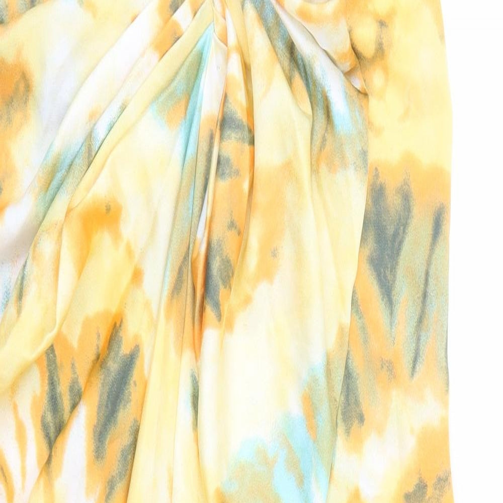 PRETTYLITTLETHING Womens Multicoloured Geometric Polyester A-Line Skirt Size 22 Zip - Hi Low Length