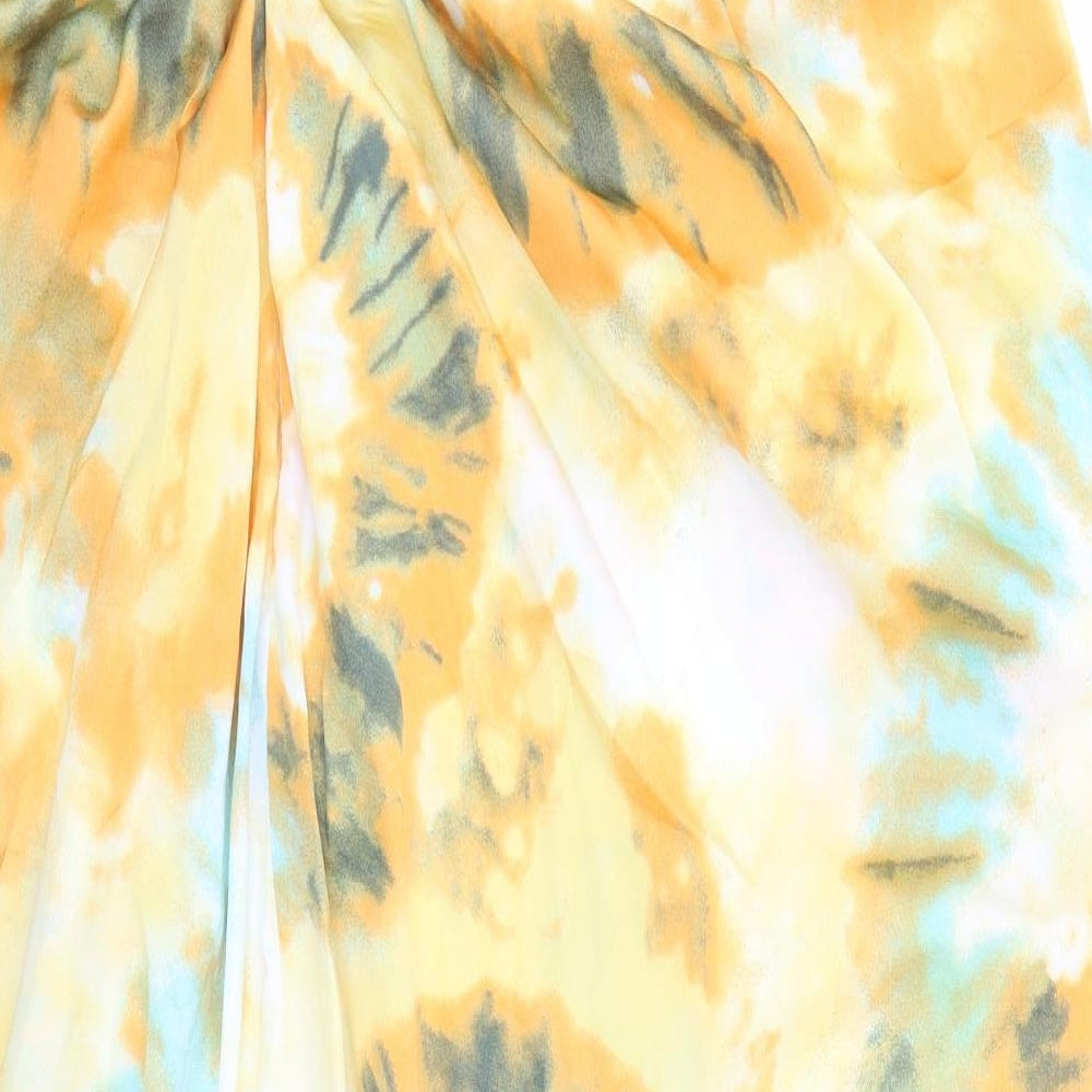 PRETTYLITTLETHING Womens Multicoloured Geometric Polyester A-Line Skirt Size 22 Zip - Hi Low Length