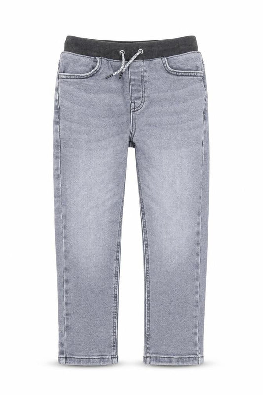NEXT Boys Grey Cotton Straight Jeans Size 9 Months L22 in Extra-Slim Drawstring - Elasticated Waist