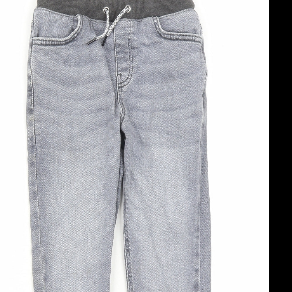 NEXT Boys Grey Cotton Straight Jeans Size 9 Months L22 in Extra-Slim Drawstring - Elasticated Waist