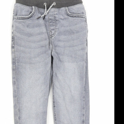 NEXT Boys Grey Cotton Straight Jeans Size 9 Months L22 in Extra-Slim Drawstring - Elasticated Waist