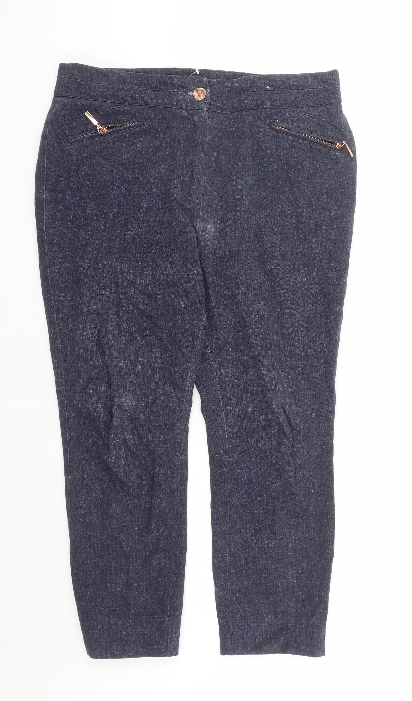 Per Una Womens Blue Cotton Cropped Jeans Size 14 L24 in Regular Zip