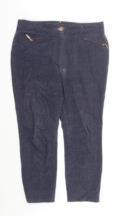 Per Una Womens Blue Cotton Cropped Jeans Size 14 L24 in Regular Zip