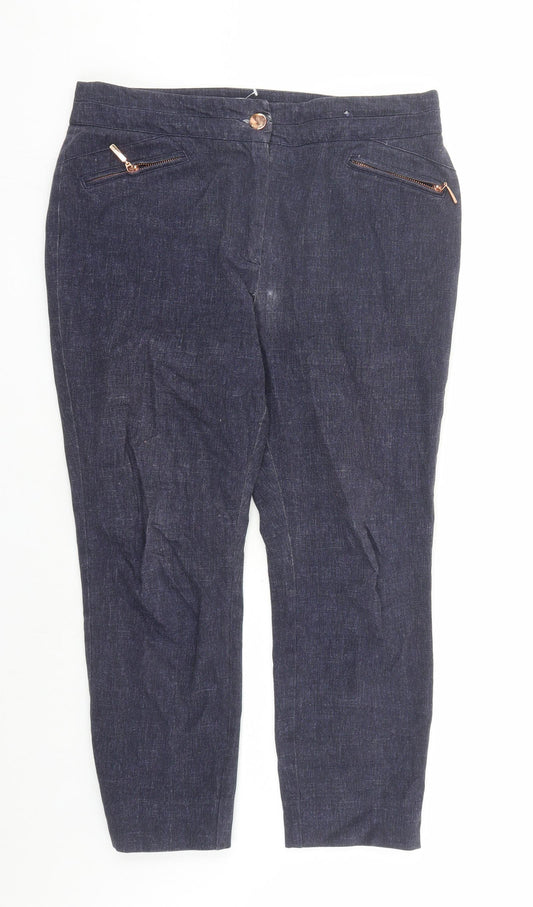 Per Una Womens Blue Cotton Cropped Jeans Size 14 L24 in Regular Zip