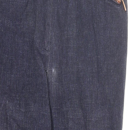 Per Una Womens Blue Cotton Cropped Jeans Size 14 L24 in Regular Zip