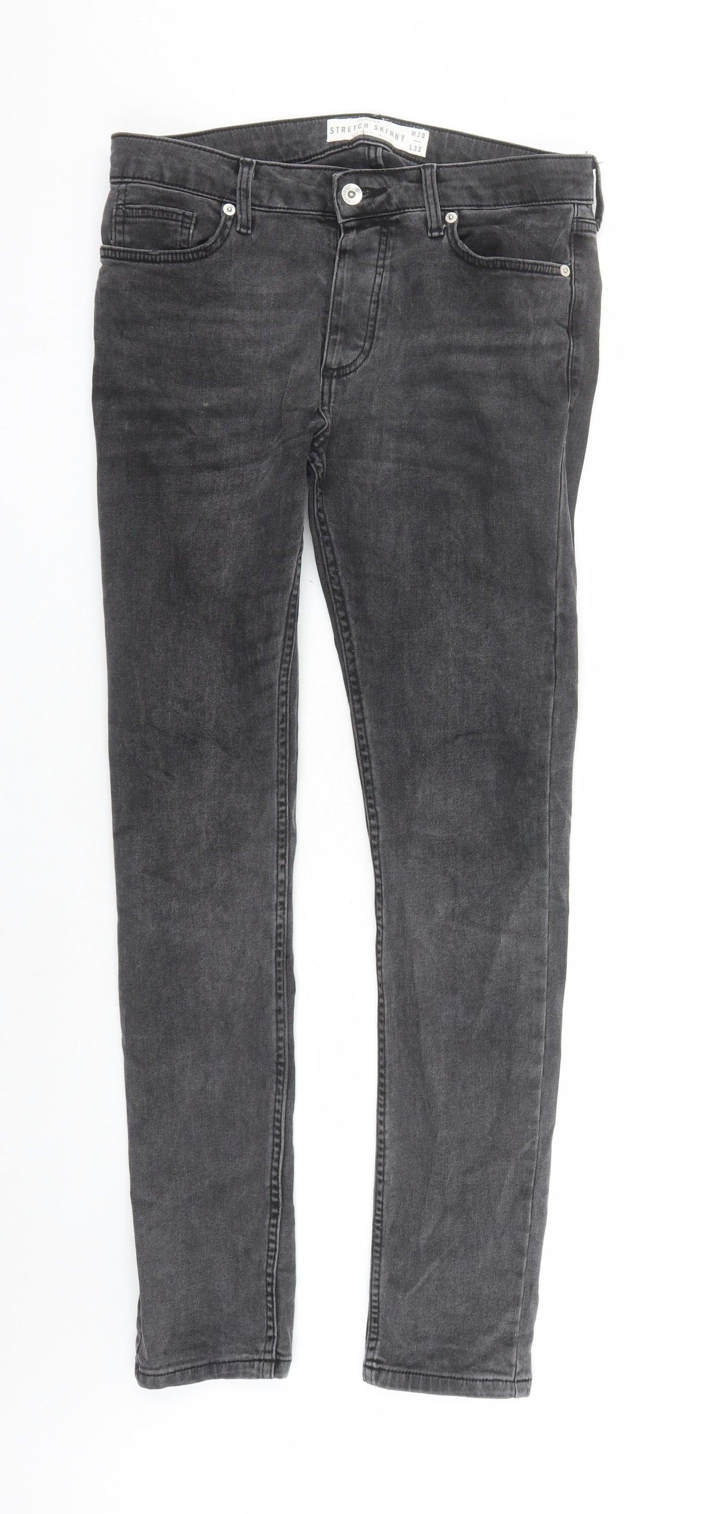 Mens UK Size 30 in Topman Regular Fit Skinny Grey Jeans