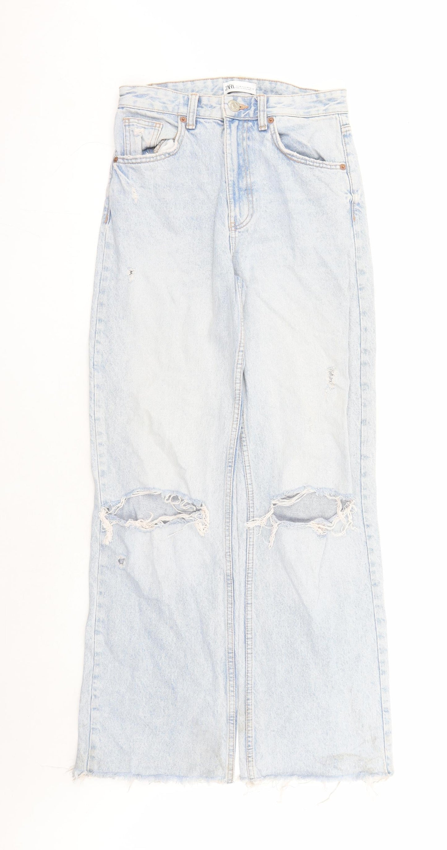 Zara Womens Blue Cotton Bootcut Jeans Size 28 in L30 in Regular Zip