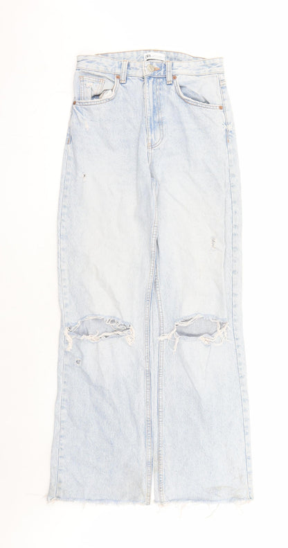 Zara Womens Blue Cotton Bootcut Jeans Size 28 in L30 in Regular Zip