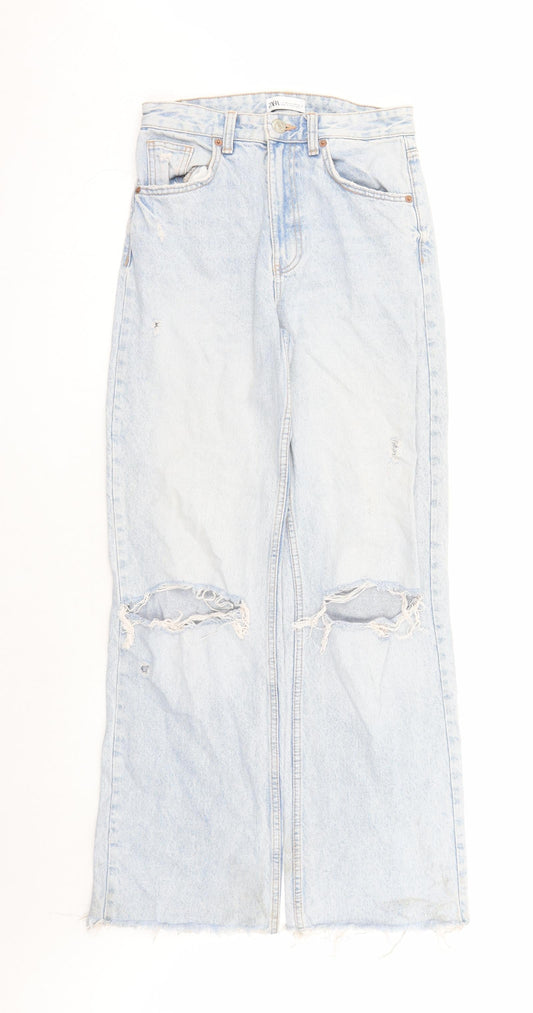 Zara Womens Blue Cotton Bootcut Jeans Size 28 in L30 in Regular Zip
