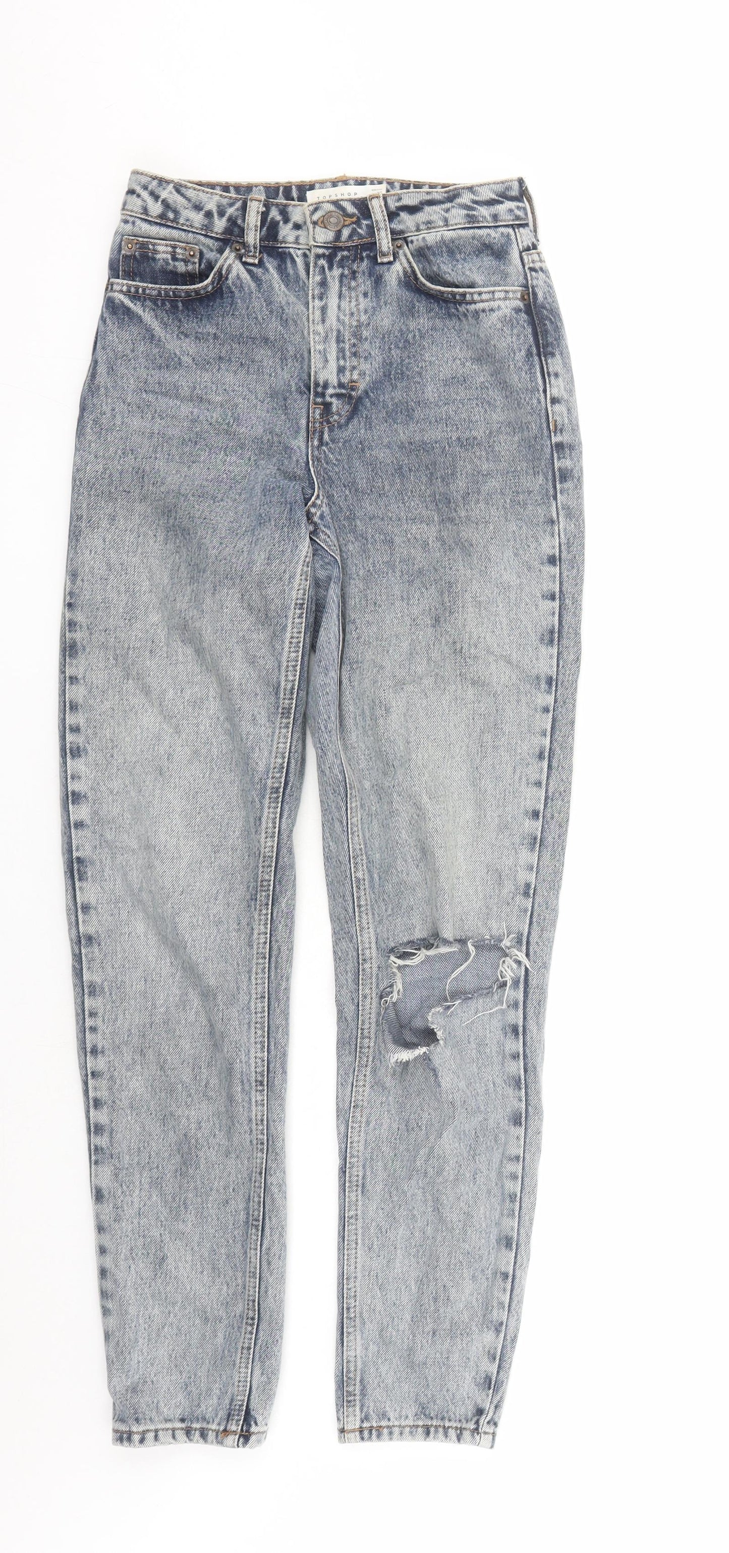Topshop Womens Blue Cotton Mom Jeans Size 26 in L30 in Regular Zip