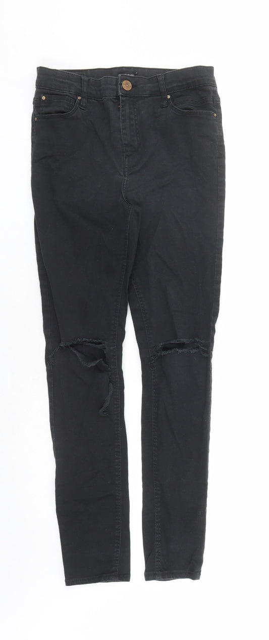 River Island Womens Black Cotton Skinny Jeans Size 12 L28 in Regular Zip