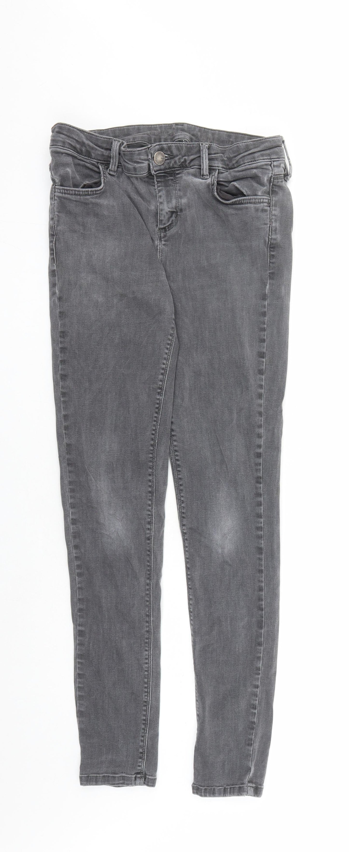 Oasis Womens Grey Cotton Skinny Jeans Size 12 L29 in Regular Zip