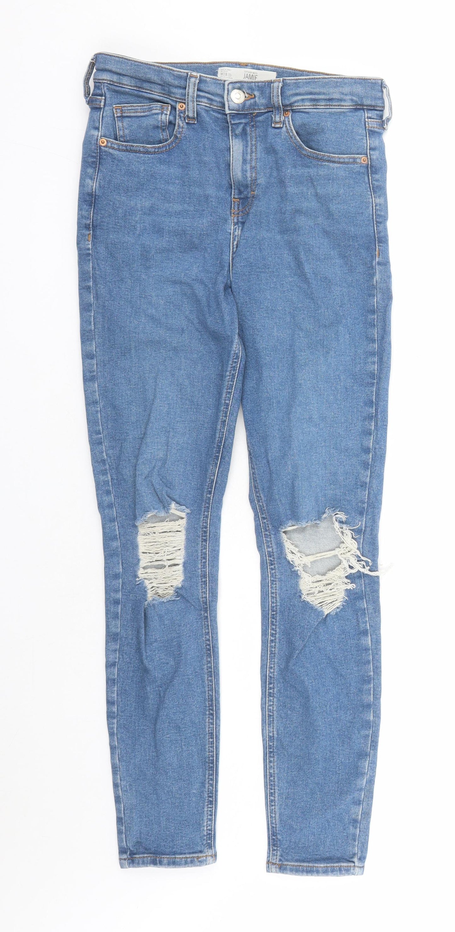 Topshop Womens Blue Cotton Skinny Jeans Size 28 in L27 in Regular Zip