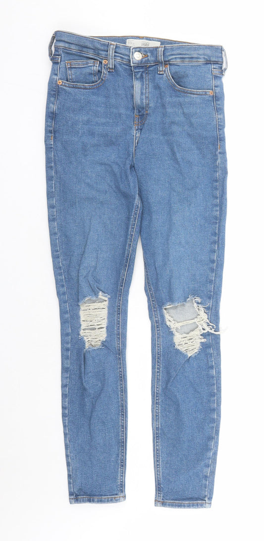 Topshop Womens Blue Cotton Skinny Jeans Size 28 in L27 in Regular Zip