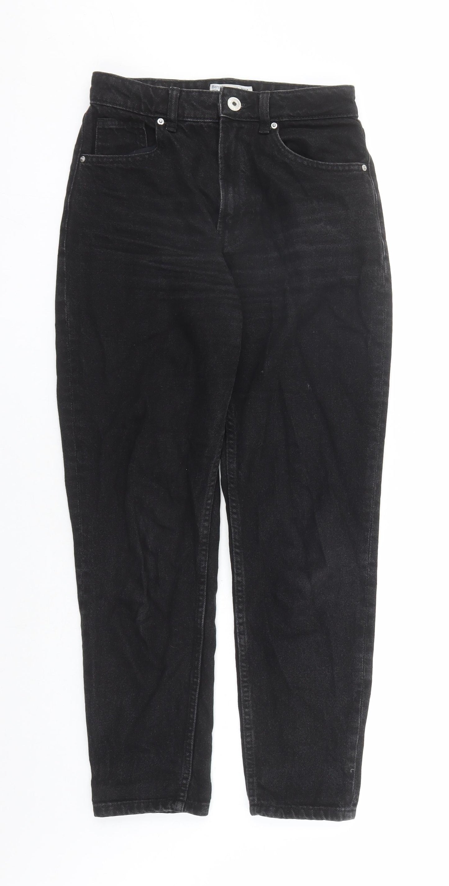 Bershka Womens Black Cotton Mom Jeans Size 26 in L26 in Regular Zip