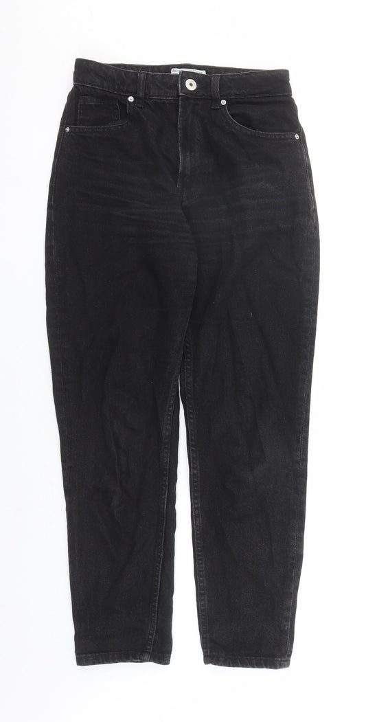 Bershka Womens Black Cotton Mom Jeans Size 26 in L26 in Regular Zip