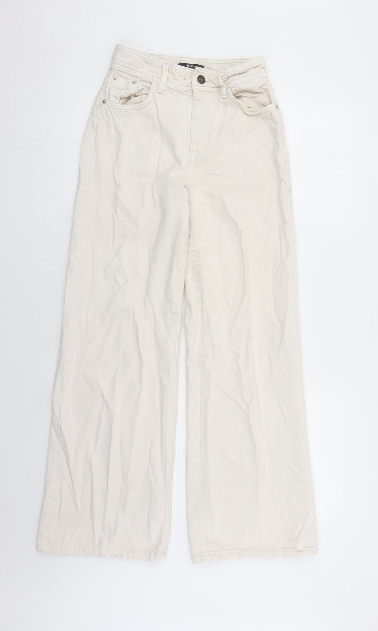 Bershka Womens Beige Polyester Wide-Leg Jeans Size 26 in L29 in Regular Zip