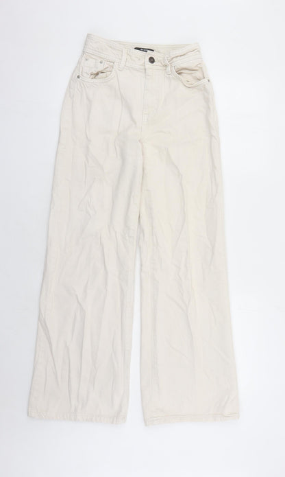 Bershka Womens Beige Polyester Wide-Leg Jeans Size 26 in L29 in Regular Zip