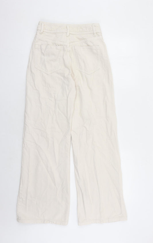 Bershka Womens Beige Polyester Wide-Leg Jeans Size 26 in L29 in Regular Zip