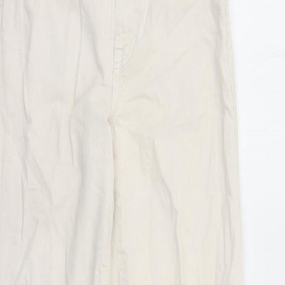 Bershka Womens Beige Polyester Wide-Leg Jeans Size 26 in L29 in Regular Zip