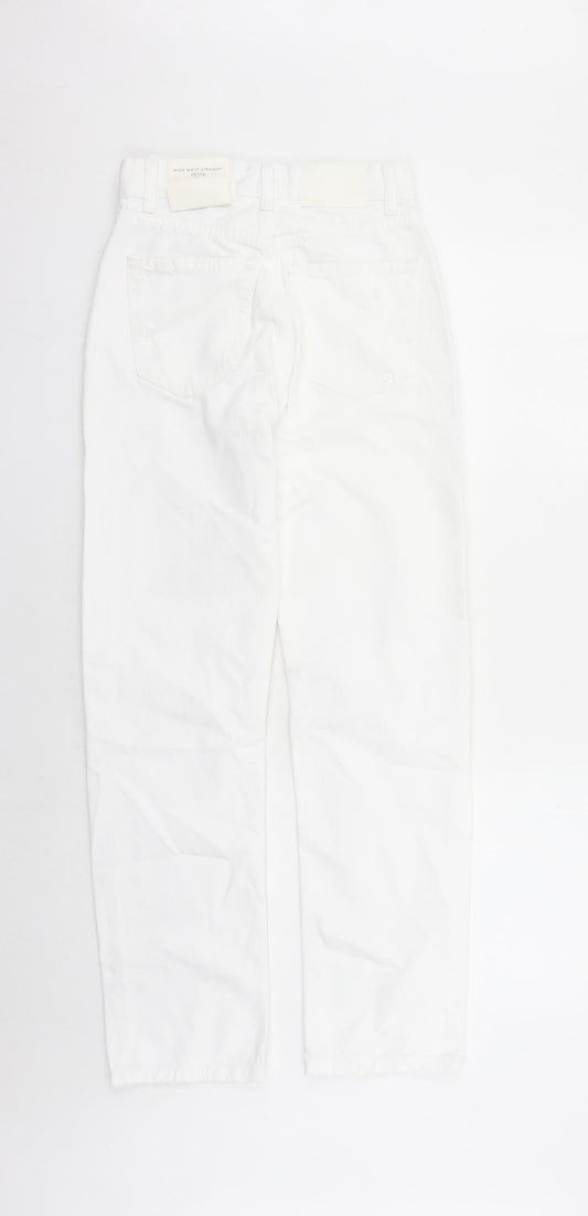 Bershka Womens White Cotton Straight Jeans Size 26 in L29 in Regular Zip