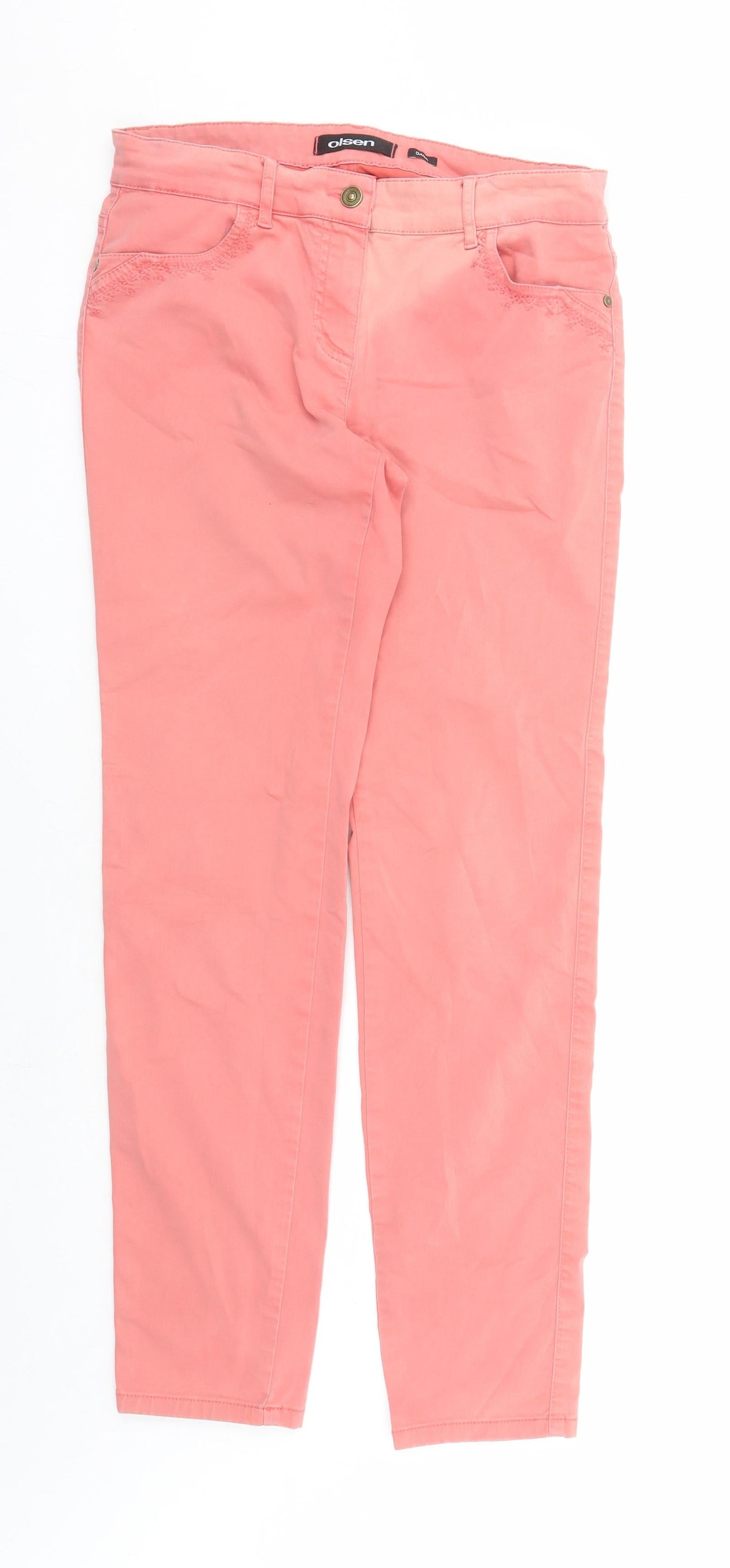 Olsen Womens Orange Cotton Straight Jeans Size 30 in L29 in Regular Zip