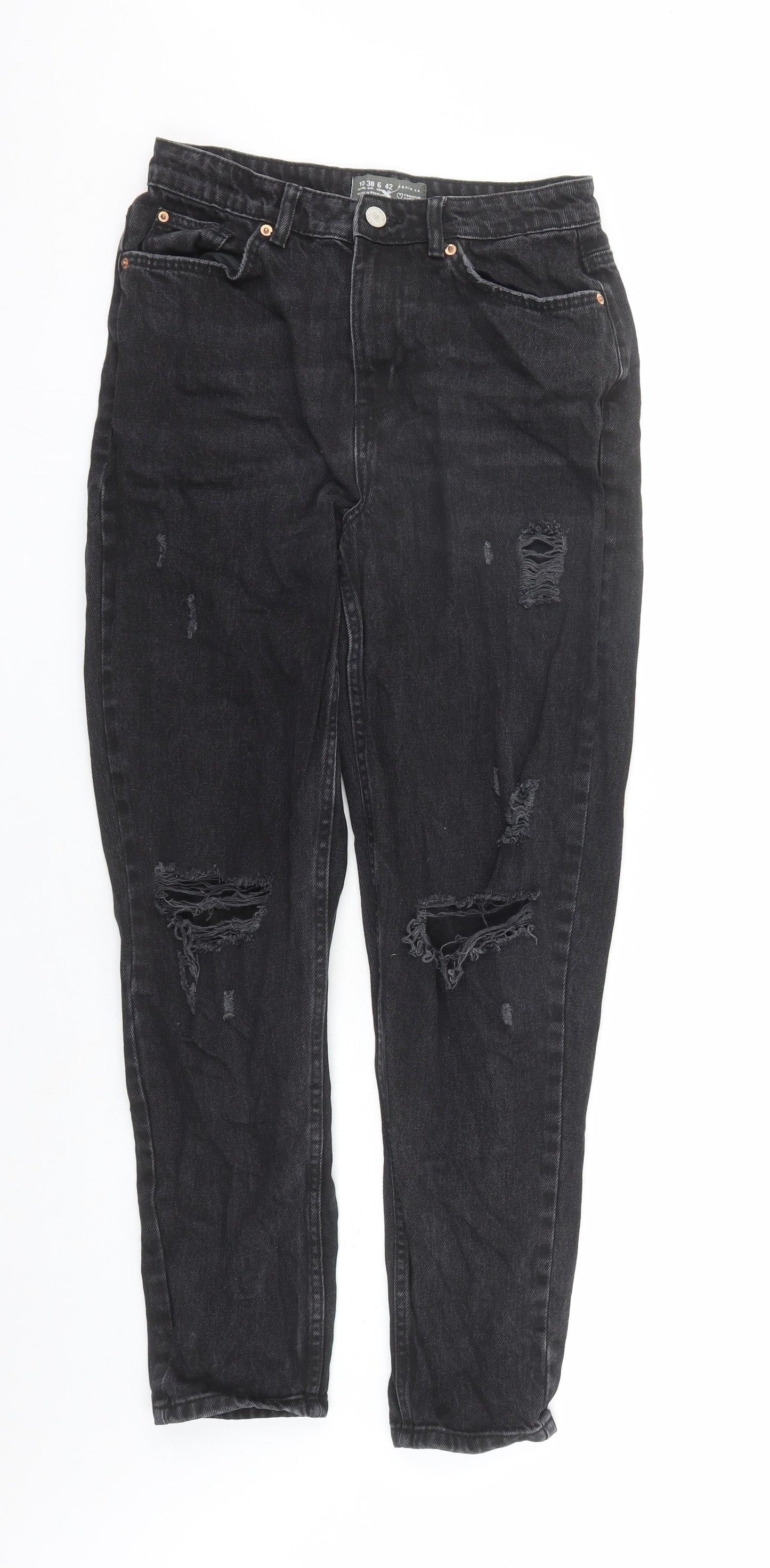 Denim & Co. Womens Black Cotton Straight Jeans Size 10 L29 in Regular Zip