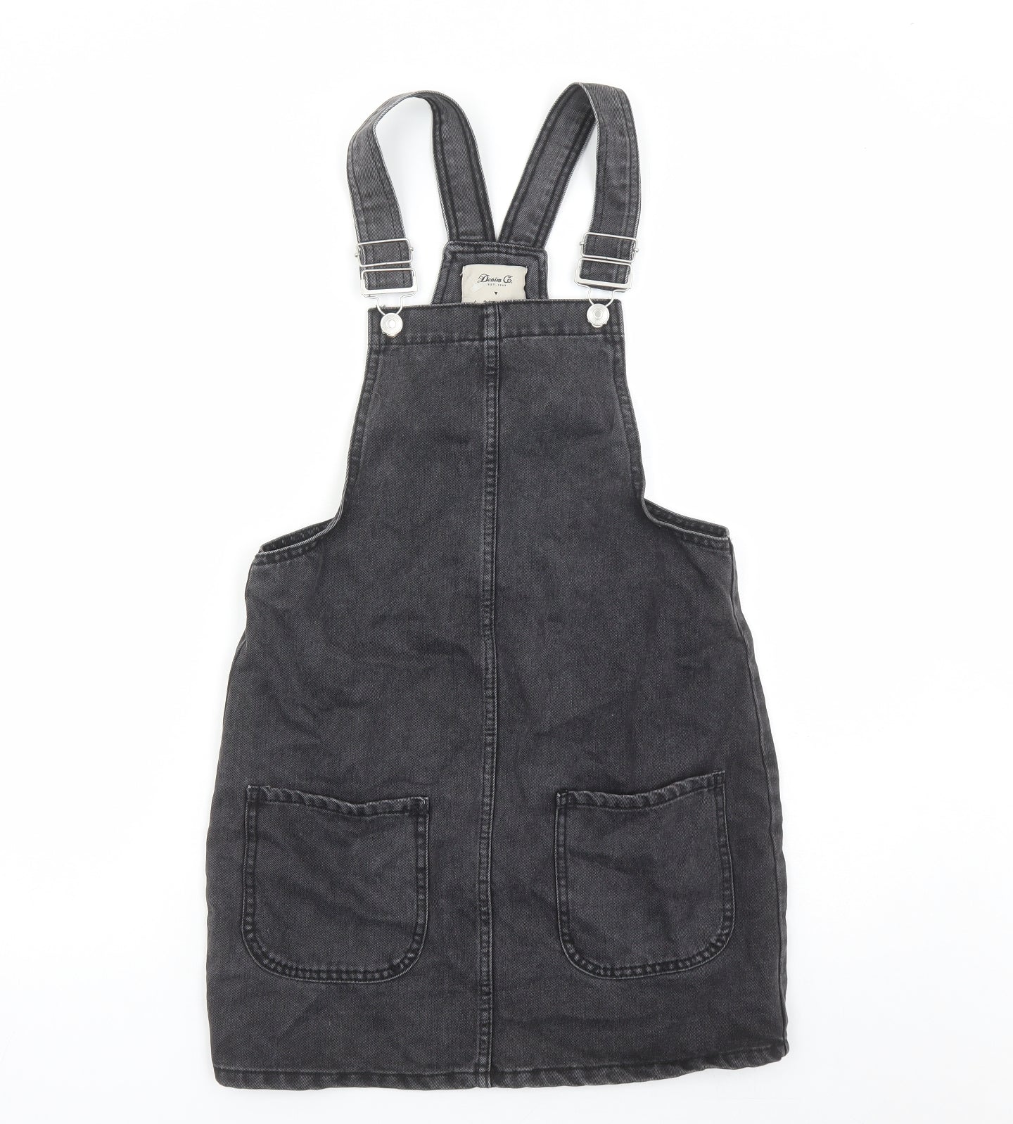 Denim & Co. Womens Black Cotton Pinafore/Dungaree Dress Size 6 Square Neck Button