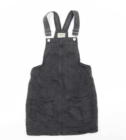Denim & Co. Womens Black Cotton Pinafore/Dungaree Dress Size 6 Square Neck Button