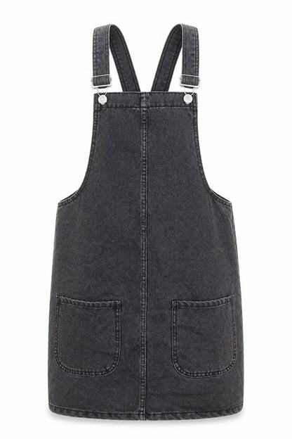 Denim & Co. Womens Black Cotton Pinafore/Dungaree Dress Size 6 Square Neck Button