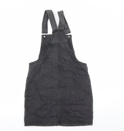 Denim & Co. Womens Black Cotton Pinafore/Dungaree Dress Size 6 Square Neck Button