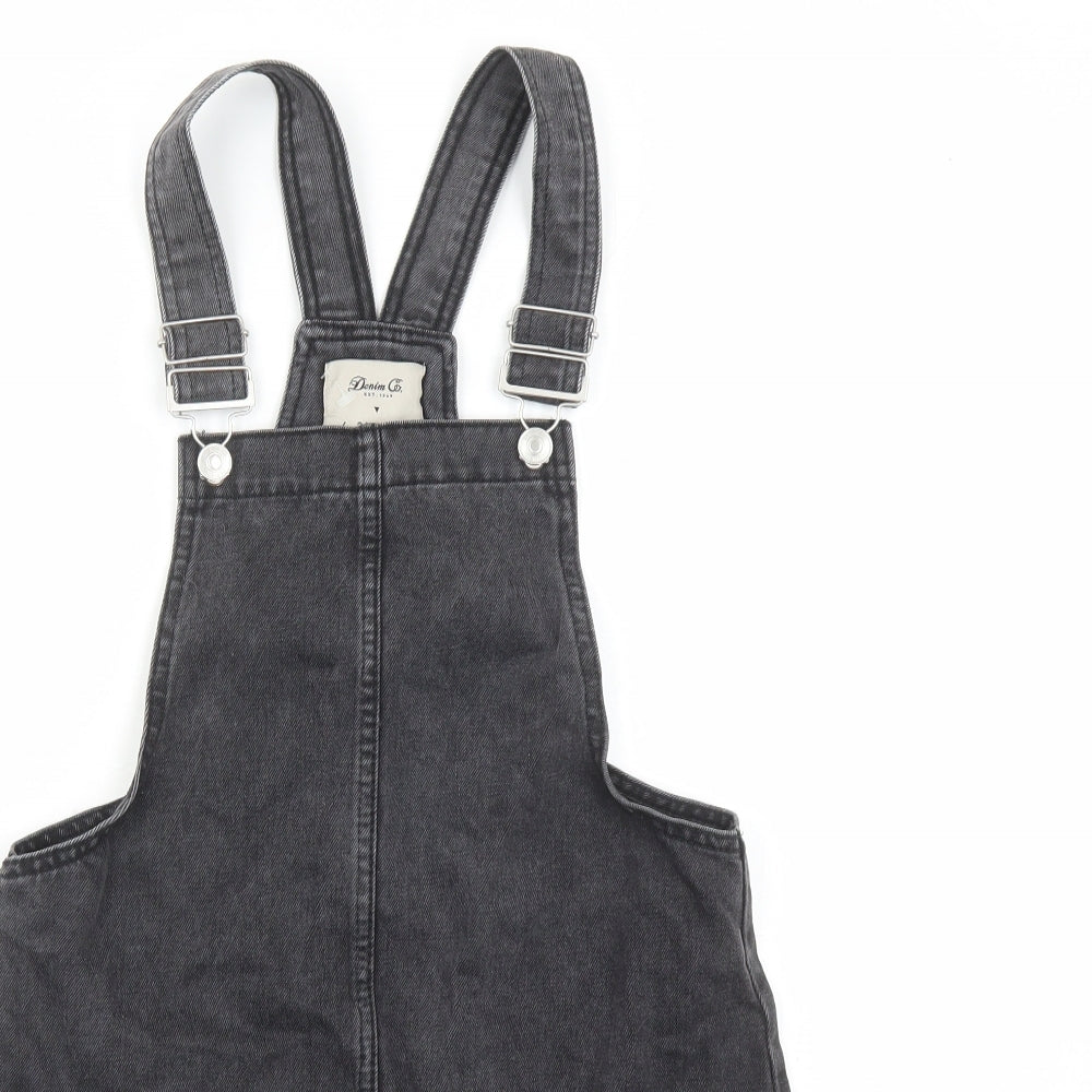Denim & Co. Womens Black Cotton Pinafore/Dungaree Dress Size 6 Square Neck Button