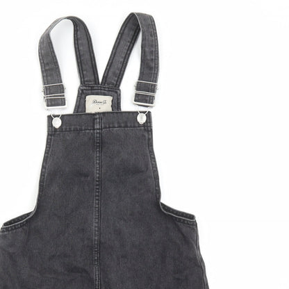 Denim & Co. Womens Black Cotton Pinafore/Dungaree Dress Size 6 Square Neck Button