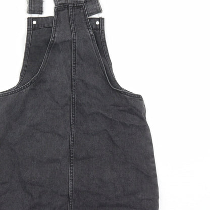 Denim & Co. Womens Black Cotton Pinafore/Dungaree Dress Size 6 Square Neck Button