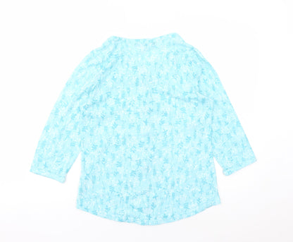 Bonmarché Womens Blue Floral Polyester Basic Button-Up Size 10 V-Neck