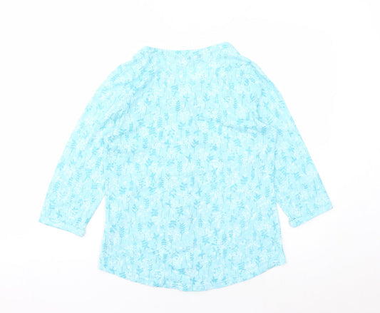 Bonmarché Womens Blue Floral Polyester Basic Button-Up Size 10 V-Neck