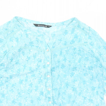 Bonmarché Womens Blue Floral Polyester Basic Button-Up Size 10 V-Neck