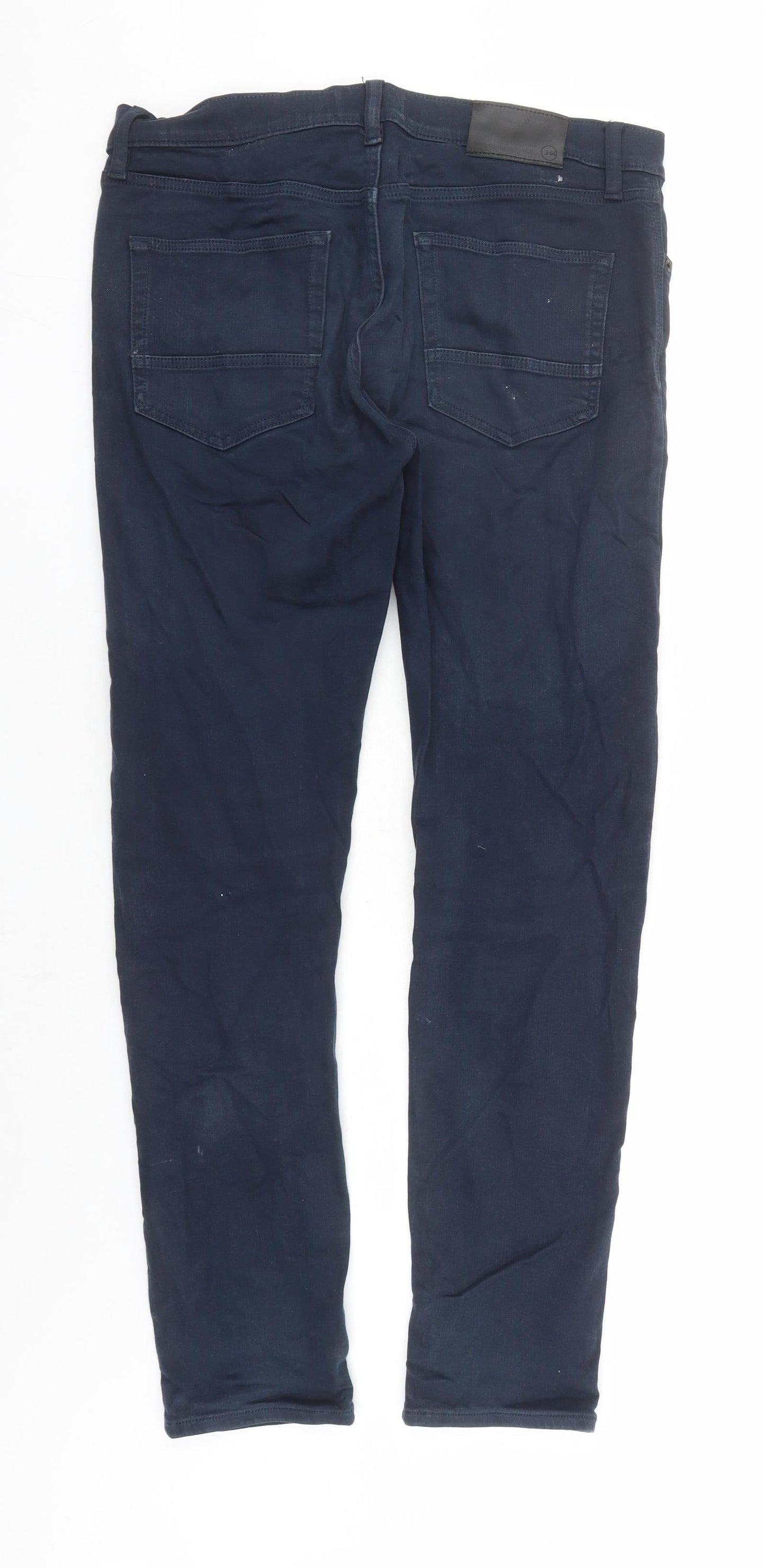Marks and Spencer Mens Blue Cotton Straight Jeans Size 34 in L30 in Slim Zip