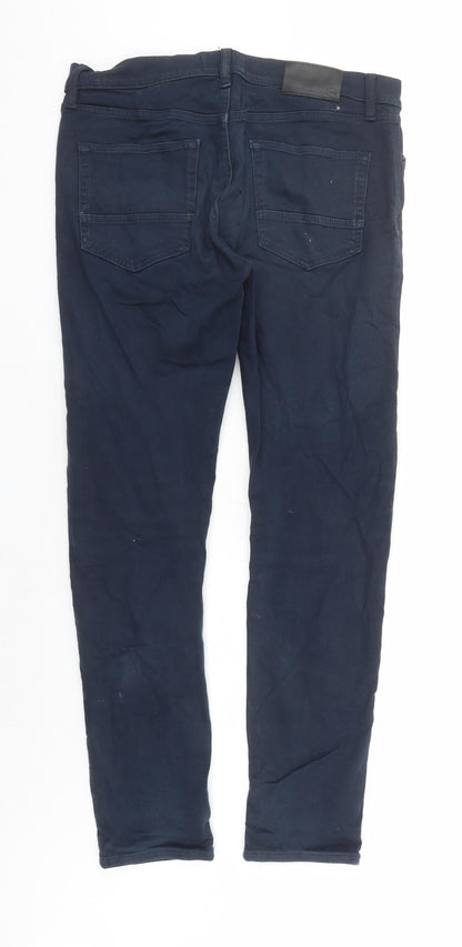 Marks and Spencer Mens Blue Cotton Straight Jeans Size 34 in L30 in Slim Zip