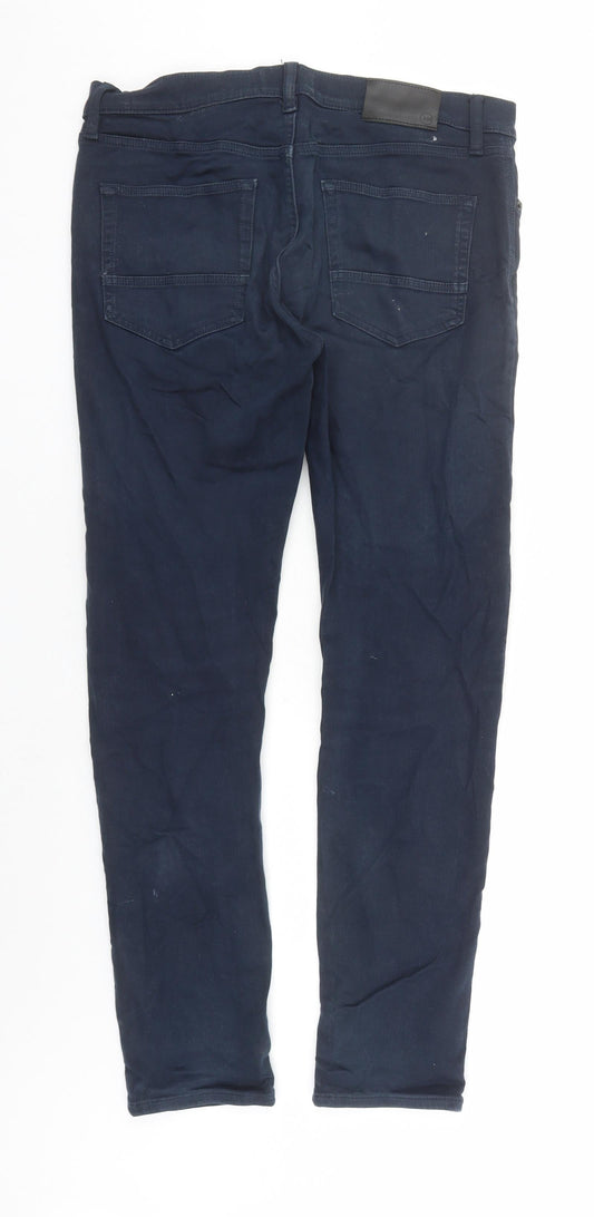 Marks and Spencer Mens Blue Cotton Straight Jeans Size 34 in L30 in Slim Zip