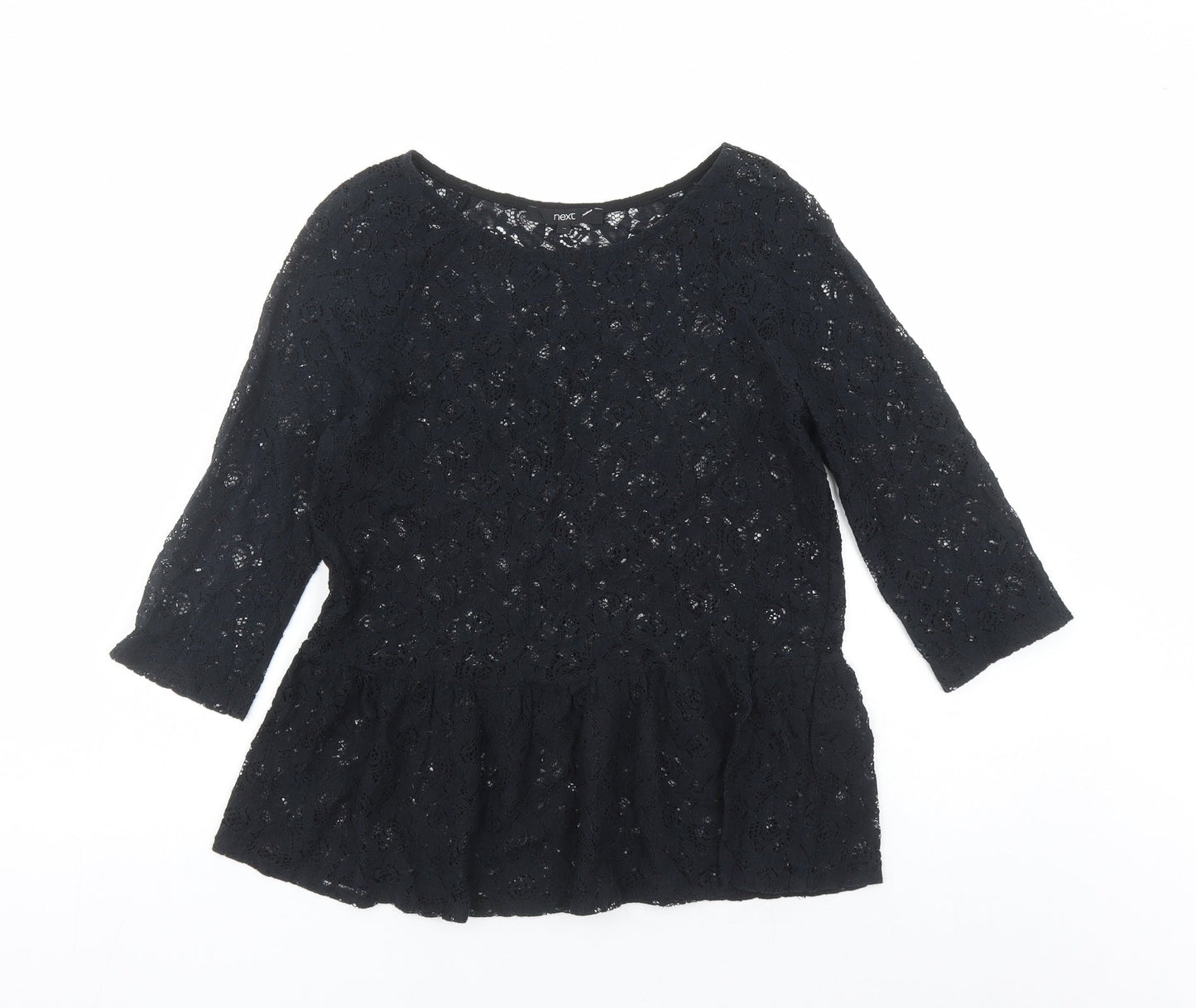 NEXT Womens Black Floral Cotton Basic Blouse Size 10 Round Neck