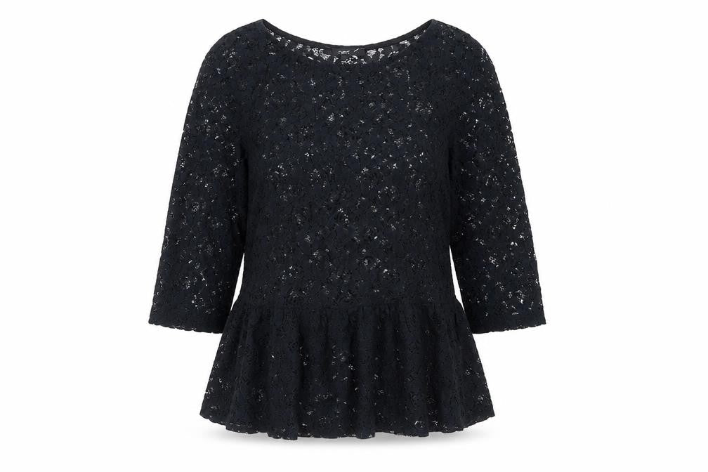 NEXT Womens Black Floral Cotton Basic Blouse Size 10 Round Neck